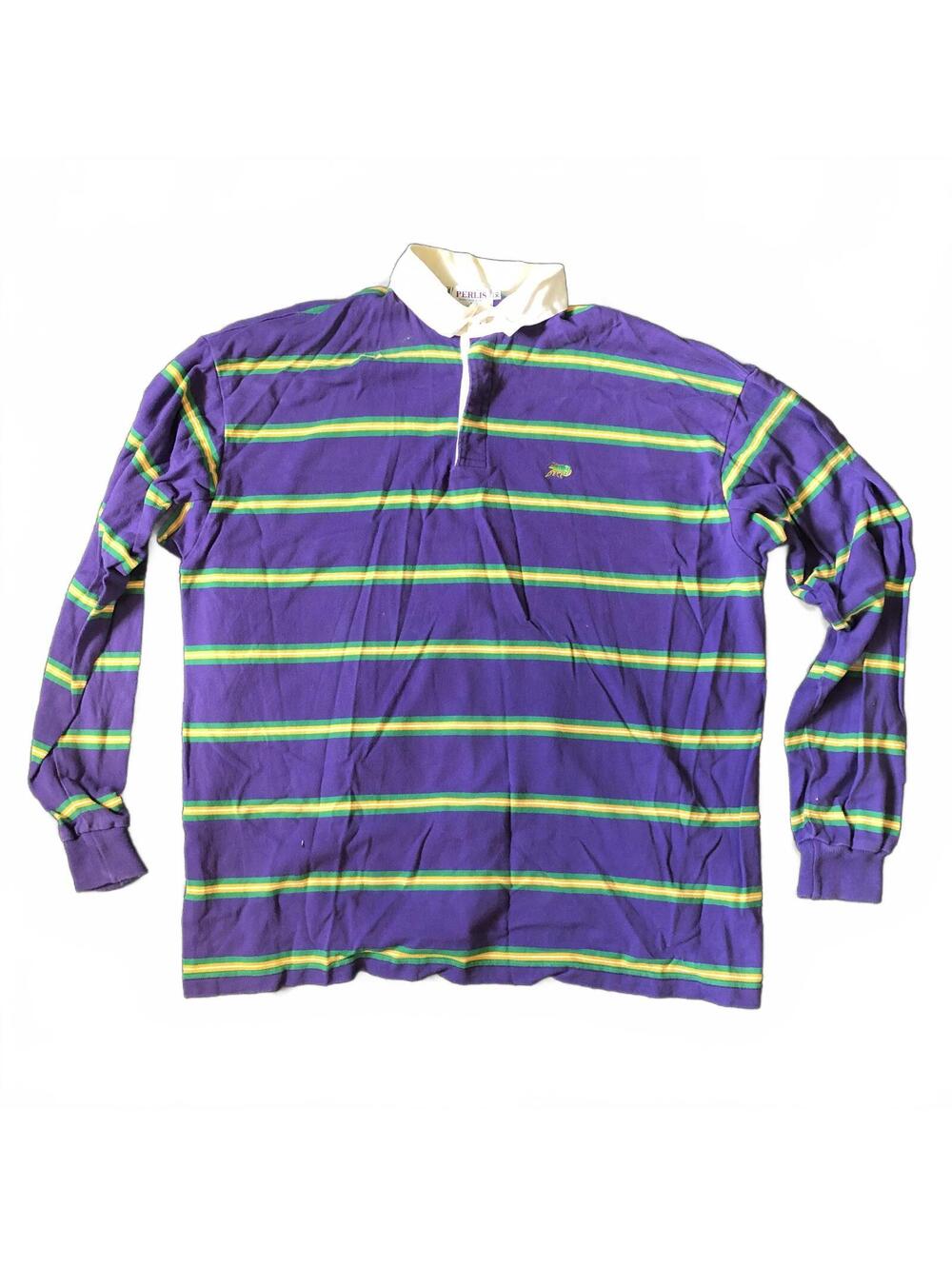 Perlis Mardi Gras Rugby Long Sleeve Shirt XL Purple Green Yellow Stripes